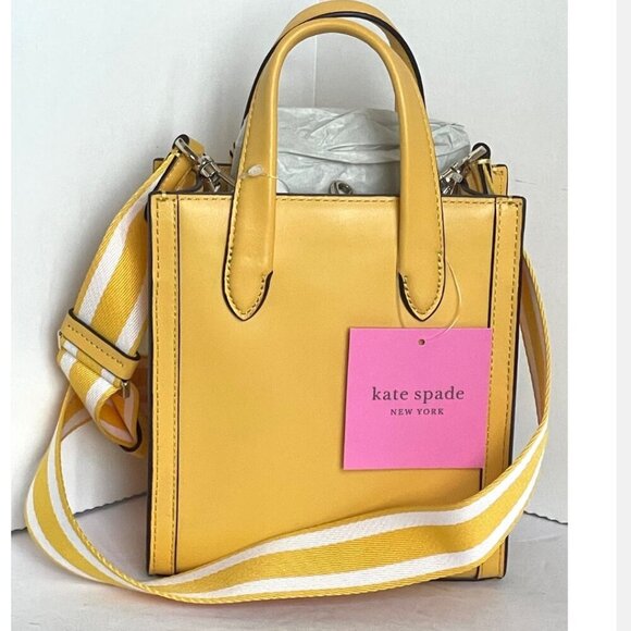 Kate Spade Mini Manhattan Tote Crossbody Yellow Leather Shoulder Bag Small - Picture 5 of 10